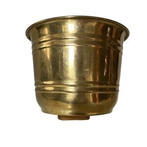Vintage Brass Planter Pot 6” Diameter Patina Horizontal Line Pattern India